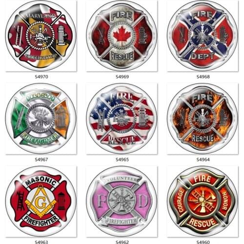 FIRE DEPT 12mm/18mm Round glass cabochon flat back Making findings snap button jewelry S4960