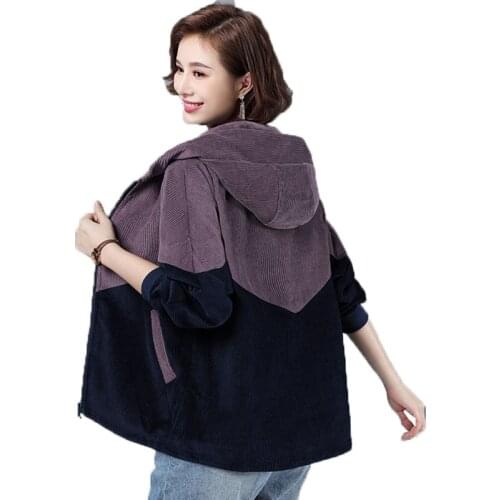 Spring Autumn Jacket fashion Womens Coat Korean Short Hooded Corduroy Jackets Outerwear Casual Tops Baseball Uniform Female
