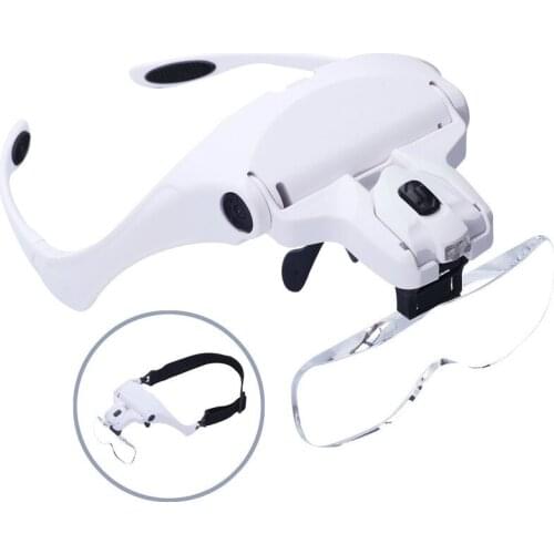 5 Lens Loupe Eyewear Magnifier With Led Lights Lamp Inter Changeable Lens 1.0X 1.5X 2.0X 2.5X 3.5X Wearing Magnifying Glasses