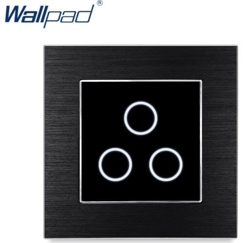 Wallpad 3 Gang 2 Way Switch Wall Touch Switch Luxury Black Crystal Glass Button Aluminium Alloy Satin Metal Panel AC 110-230V