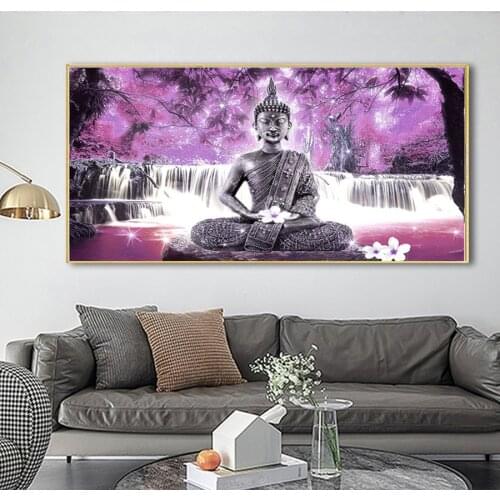 New AB Diamond Embroidered Buddha Statue Lotus Waterfall 5d DIY Diamond Painting Lake View Mosaic Rhinestone Home Decoration