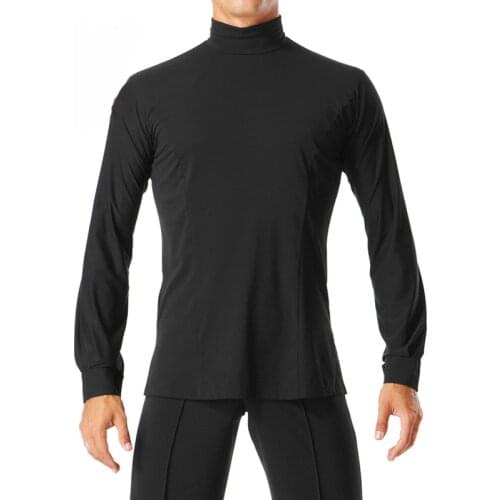 New Hot Latin Tops Men Costume Black Long Sleeve High Collar Adult Chacha Rumba Tango Professional Black Latin Dance Wear VDB644