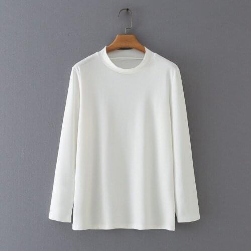 Plus Size Solid High Collar Tops Womens Long Sleeved Simple Tshirts Large Size Muslim Shirts