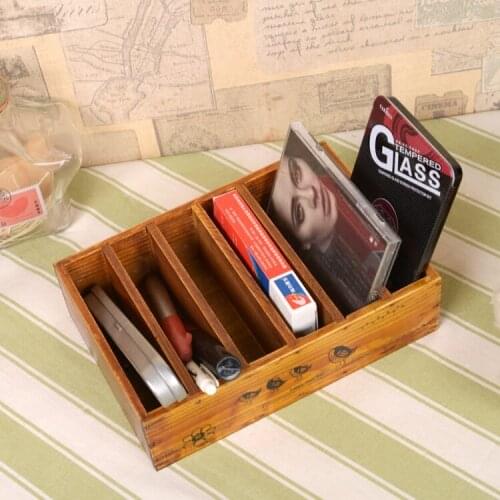 Wooden Office Stationary Storage Box Eco Natural Wood Desk Organizer Multi-Use Remoter/Sundries/Cosmectis Holders