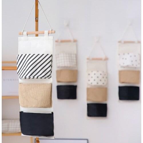 Cotton Linen Wall Hanging Storage Bags Nordic Black White Wardrobe Hang Bags Cosmetic Toys Sundries Organizer Pouch
