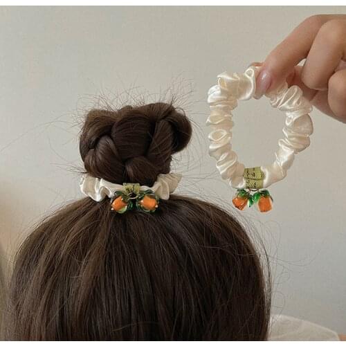 Sweet Girls Scrunchies Cute Fruit Pendant Hair Ties Girls Ponytail Holders Rubber Band Elastic Hairband Hair Accessories Gifts