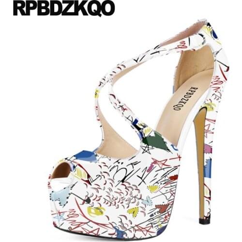 Patent Peep Toe Ladies Shoes Scarpin Gothic Cross Strap Stripper Pumps 12 44 Fetish Crossdresser High Heels Plus Size Platform