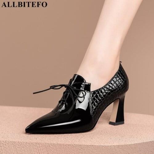 ALLBITEFO Genuine Leather+Stone Texture Sexy High Heels Party Women Shoes Women Heels Shoes Brand High Heels Shoes Stiletto