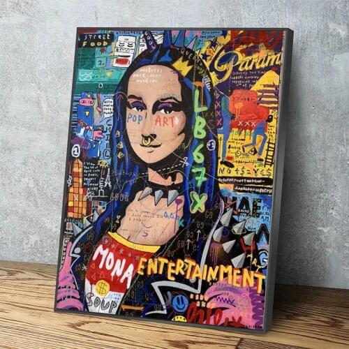 Funny Mona Lisa Street Graffiti Art Posters and Prints Canvas Painting on The Wall Art Picture for Living Room Decor Unframed