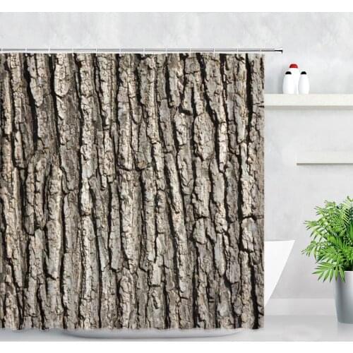 Waterproof Shower Curtains Brown Old Wood Grain Tree Bark Pattern 3D Print Retro Home Decor Screens Fabric Bathroom Curtain Set