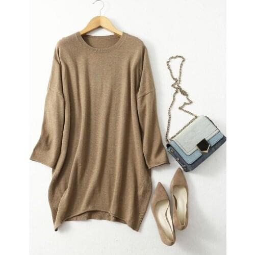 Womens 85% Silk 15% Cashmere Crew Neck Long Loose Type Pullover Sweater Top LY001