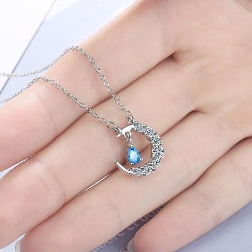 Exquisite Blue 5A Crystal Zirconia Pendant Necklaces High Quality Fashion Silver Color Necklaces Valentines Day Gift For Women