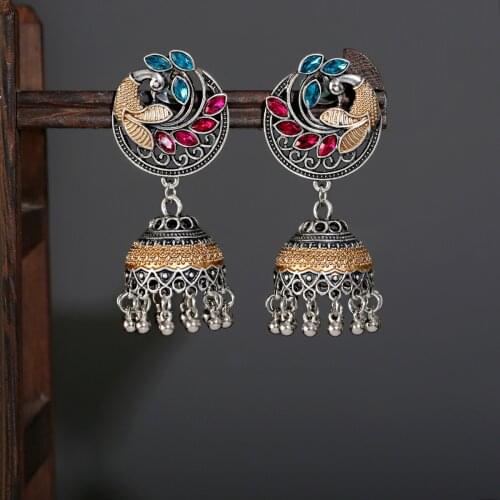 1pcs Pendientes Piercing Indian Jewelry Jhumka Charms Earrings For Women Accessories kolczyki Peacock Earring Trendy Wedding