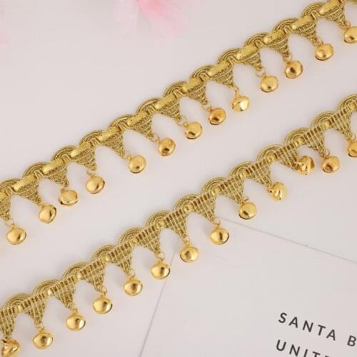 1yard Gold Bells Fringe Tassel Ribbon Braided Gold Lace Dance Performance Suits Wedding Dress Lace Fabric Accessories