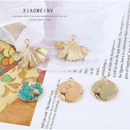 10pcs Korean Style Alloy Statement Earings Globe Asian Gold Ginkgo Leaf Pendant Dangle Earrings Women Diy Jewelry Accessories