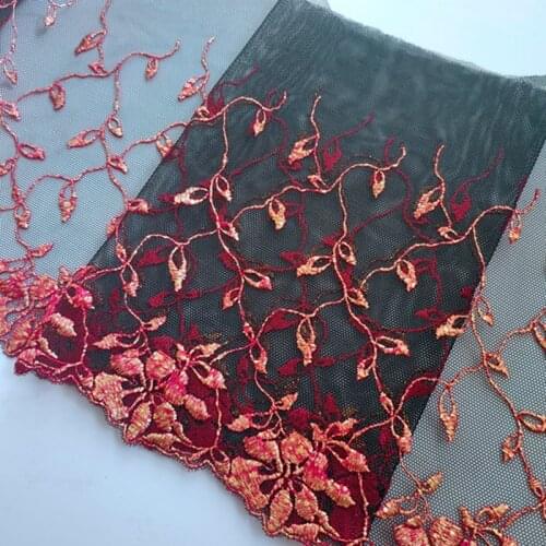 15Yards Black Mesh Embroidered Lace Trim red Flower Edge Sexy Lingerie Bra Dress Sleeve Trims Decoration 18.5cm Width