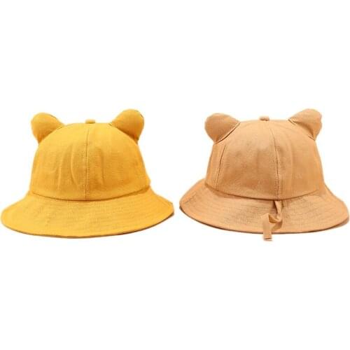 2021 Fashion Korean Fishing Hat Cap with Cat Ears Women Cute Bucket Hat Cap Without Visor Panama Hat Fishman Kawaii Girls' Hat