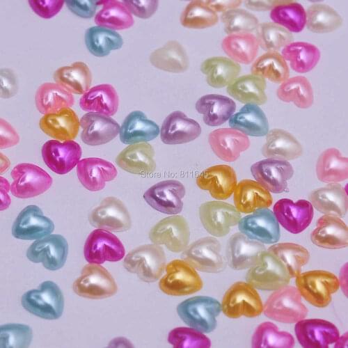 Free Shipping 100Pcs/lot 8mm Mixed Color Imitation Pearls Half Round Flatback Heart Shape Beads Wedding Cards Embellishments
