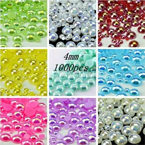 Free Shipping 1000Pcs/lot Size 4mm AB Colors Imitation Pearls Half Round Flatback Beads DIY Decoration