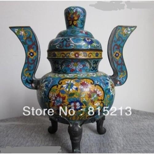 Bi00177 Chinese Buddhism Bronze Copper cloisonne enamel flower incense burner Censer
