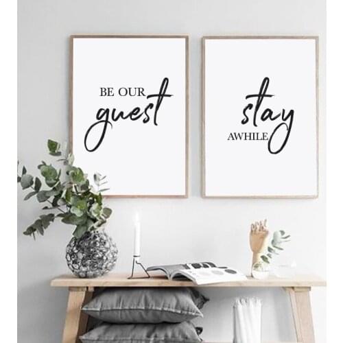 Be Our Guest Stay Awhile Quotes Canvas Posters and Prints Guest Room Decor Inspirational Art Painting Wall Pictures Decoration