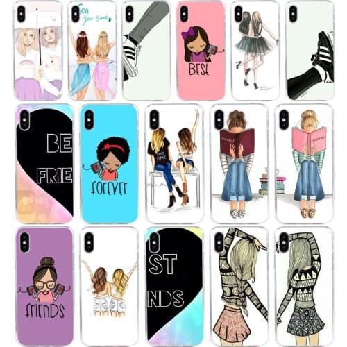 263H Girls Brunette Blonde Best Friends BFF Matching Soft Silicone Tpu Cover phone Case for iphone 5 5s se X XR XS Max case