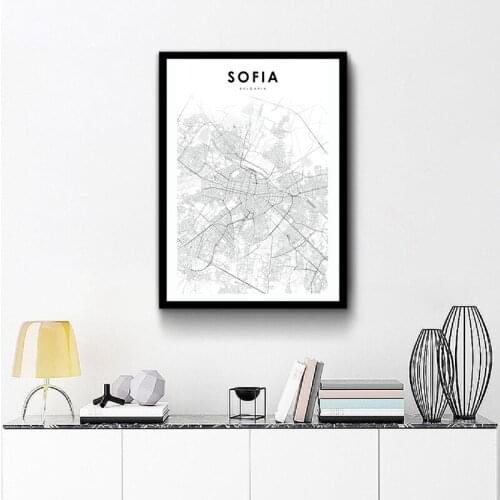 Black White Bulgaria Sofia City Map Canvas Print Art Travel Poster Modern Nordic Canvas Painting Office Home Room Wall Decor