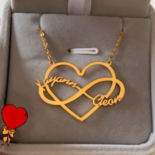 Two Names Heart Pendant Necklace Custom Double Name Choker Necklace Personalized Jewelry Stainless Steel Collier Femme Best Gift