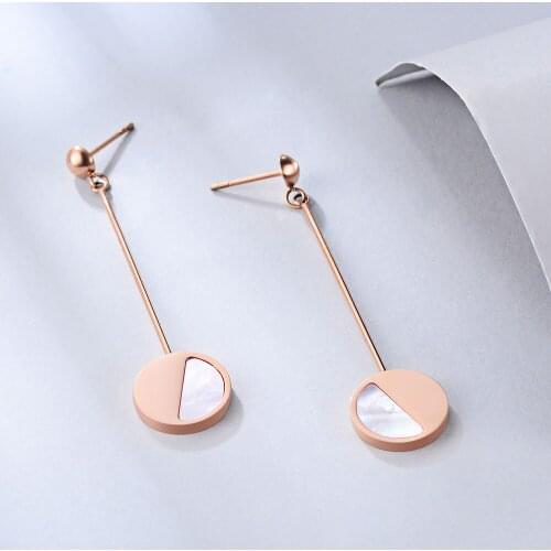 E Jewelry Rose Gold Round Natural Shell Drop Earrings for Women Fashion Stainless Steel Jewellry Earring Party Gift 2019