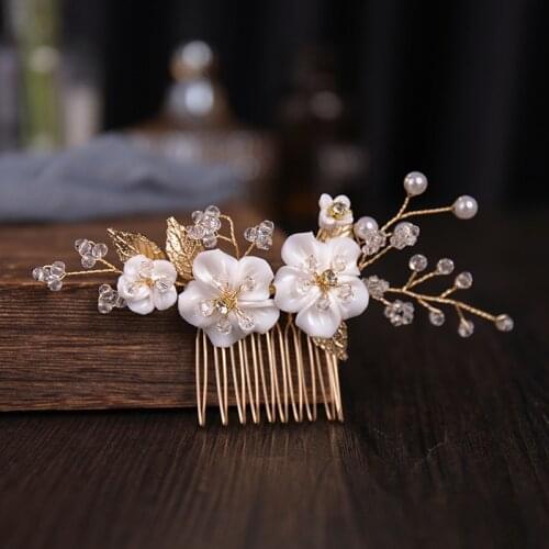 Floralbride Handmade Alloy Rhinestones Crystal Pearls Flower Bridal Hair Comb Headband Wedding Hair Accessories Women Jewelry