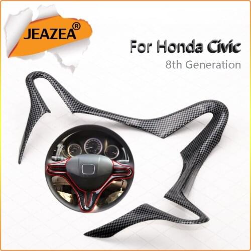JEAZEA Car Steering Wheel ABS Carbon Fiber Cover Sticker Trim For Honda Civic 8th 2006 2007 FIT 2008-13 City 2008-14