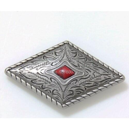 KB303) 10pc Western Prairie Dust Diamond Concho Antique-Silver w/ Red Stonr Leathercraft