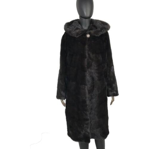 2019High Quality Real Fur Coat Fashion Genuine mink Fur Overcoats Elegant Women Winter Outwear with hood natural mink Fur Jacket