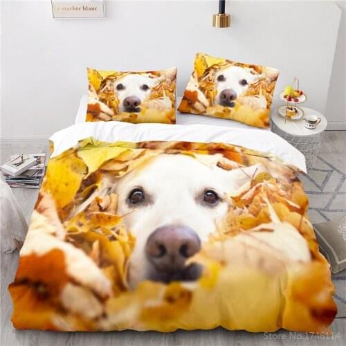 Cute Pet Labrador Dog Bedding Set 3D Animal Leaves Print Duvet Cover Set Comforter Cover Pillowcase Home Textile for Kids Adults