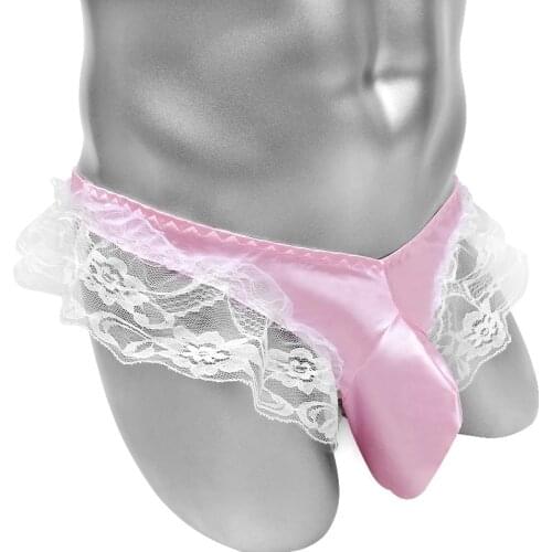 Ruffles Lace Sissy Pouch Panties Sexy Lingerie Thong Men Underwear Penis Pouch Funny G Strings Satin Sissy Panties