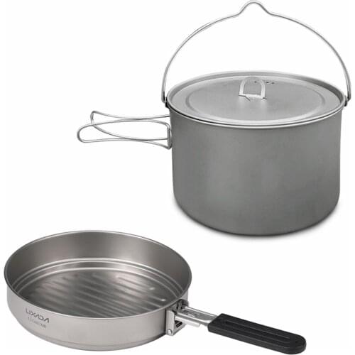 Lightweight Camping Titanium Cookware Set 2.8L Pot with 1.1L Pan for Outdoor Camping Backpacking Hiking Picnic Cooking Equipment