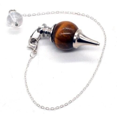 Natural Stone Quartz Tigers Eye Sphere Pendulum Pendant Necklace For Women Pendulo Jewelry Dowsing