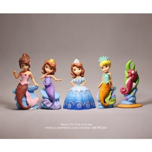 Disney Sofia Mermaid princess 5pcs/set 8-9cm mini doll Action Figure Anime Decoration Collection Figurine Toy model for children