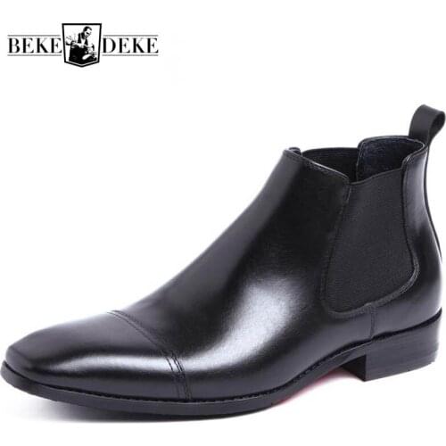 Winter Men Office Business Dress Shoes Luxury Genuine Leather Chelsea Boots Male Slip On Wedding Party Shoes Formal Ankle Boots