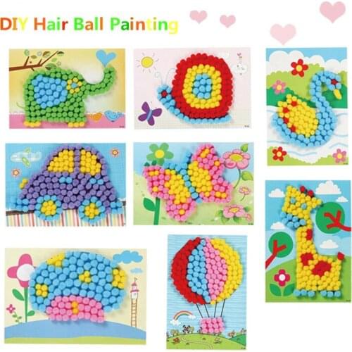 2 Pieces of Childrens DIY Pompon Hair Ball Sticker Drawing Toy Material Kit Handmade Hair Ball Painting Creative Childrens Toys
