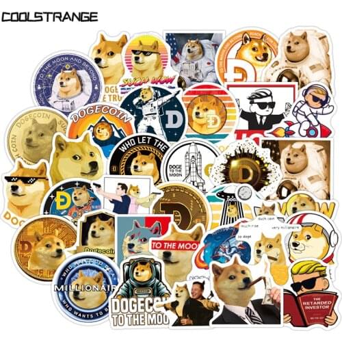 10/30/50Pcs Cryptocurrency Dogecoin Stickers For Kids Motorcycle Laptop Skateboard Mobile Phone Guitar DIY Manual Album Toys