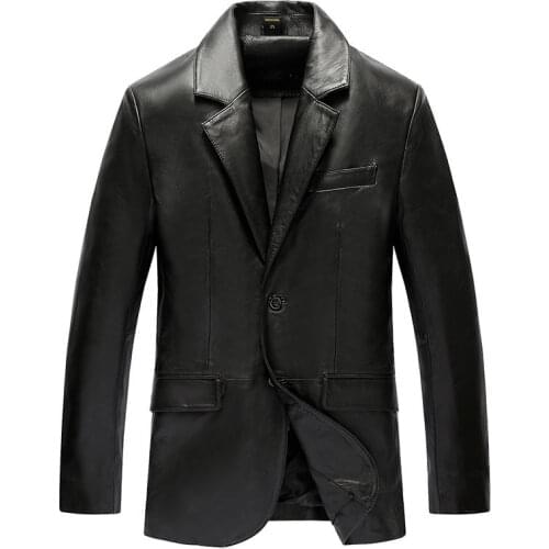 Genuine Leather Jacket Men Real Sheepskin Leather Coat Spring Autumn Plus Size 5XL Quality Homens Blazer 19-829 MF608