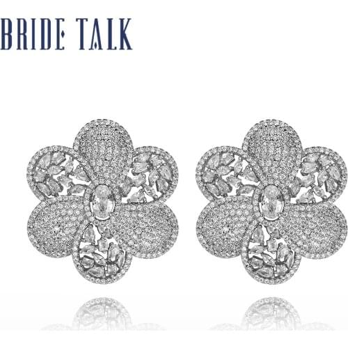 Bride Talk Hot Sale Fashion Shiny AAA Zircon High Quality Unique Flower Earrings Indian Jewelry For Girl Exquisite Birthday Gift
