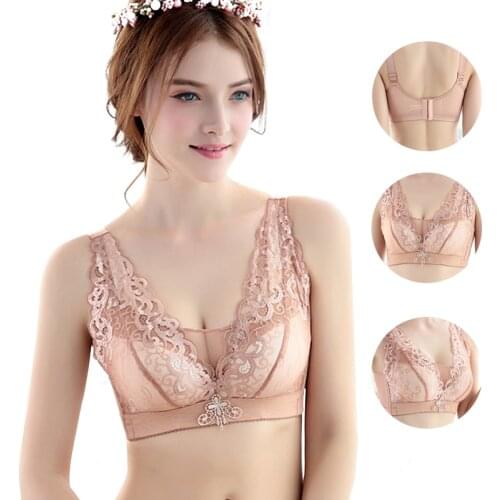 Underwear Womens Lace Deep V Beautiful Back Without Steel Ring Gathered Anti-Sagging Wrap Bra Pure Cotton Bras Circumference