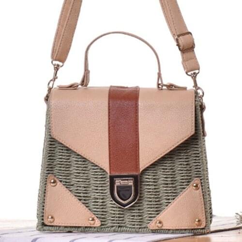 College wind new PU hand carry shoulder diagonal three woven bag high-end holiday leisure straw bag