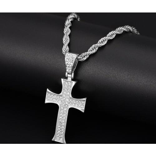 Hip Hop Cross Pendant Necklace With 4mm Zircon Tennis Chain Iced Out Bling Necklaces Men Cross Necklace HipHop Jewelry
