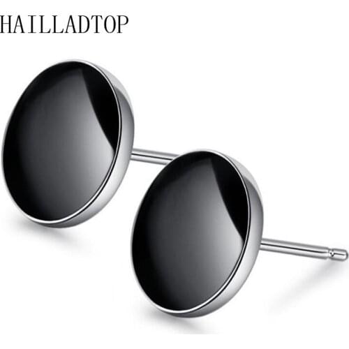Silver Plated Stud Earrings For Men Women Classic Pure Black Simple Design Luxury Epoxy Perfect Round Earrings 9mm