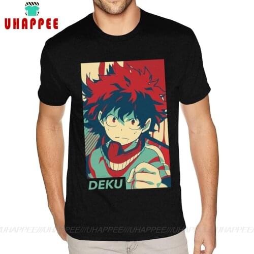 Sport Deku My Hero Academia Tee Mens 4XL Short Sleeves Premium Cotton Black O-neck Tee Shirts
