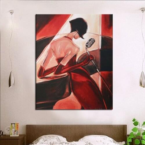 Top Hand painted Sexy Singing Girl Naked Figure Oil Painting On Canvas Modern Picture Wall Arts Decoration Stretched On Wooden