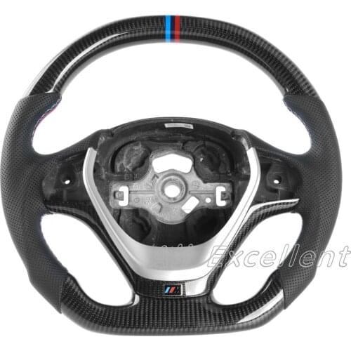 Carbon Fiber & Perforated Leather for BMW 3 Series Steering Wheel with Silver+Carbon Fiber Tirm